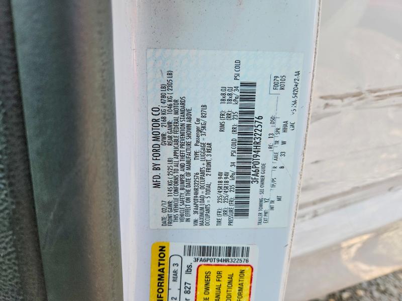 Продаж на аукціоні авто 2017 Ford Fusion, vin: 3FA6P0T94HR322576, номер лоту: 64434336