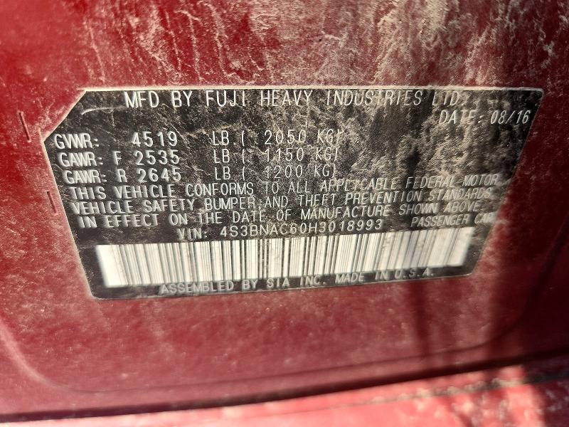64488706 :رقم المزاد ، 4S3BNAC60H3018993 vin ، 2017 Subaru Legacy مزاد بيع