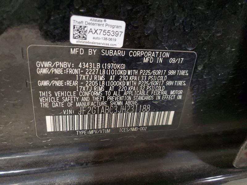 Aukcja sprzedaży 2018 Subaru Crosstrek, vin: JF2GTABC3JH231188, numer aukcji: 63577586