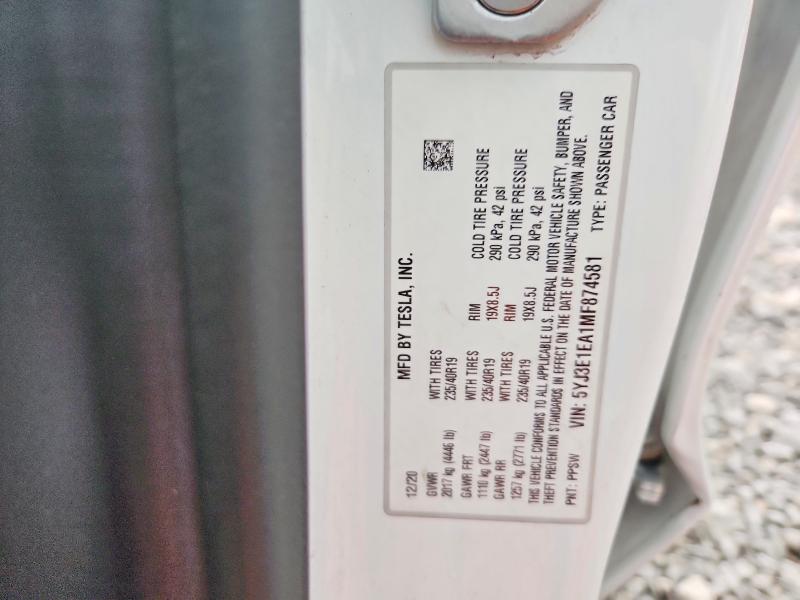 Auction sale of the 2021 Tesla Model 3, vin: 5YJ3E1EA1MF874581, lot number: 64610326