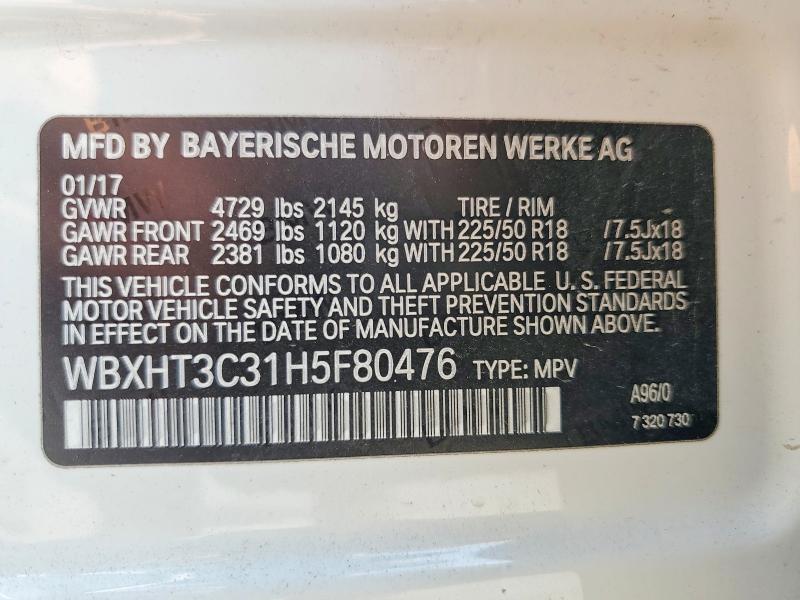 64311996 :رقم المزاد ، WBXHT3C31H5F80476 vin ، 2017 Bmw X1 مزاد بيع