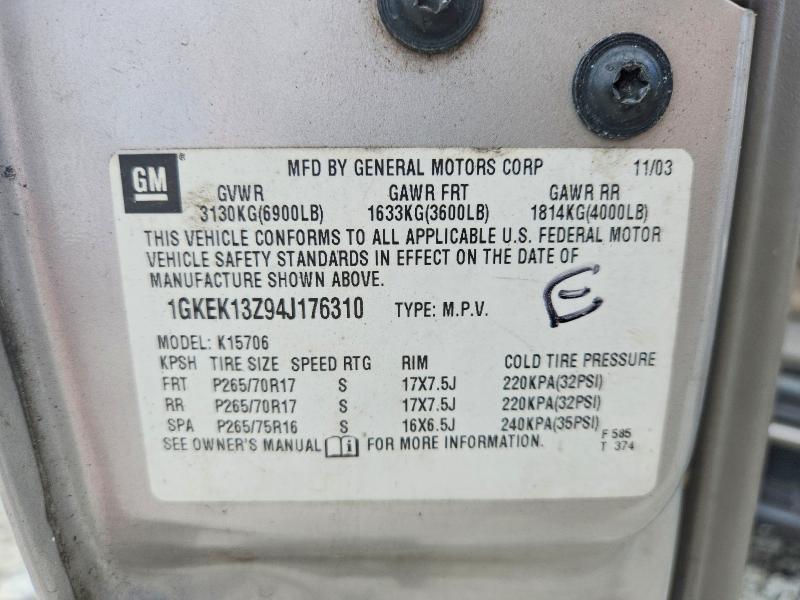 63698956 :رقم المزاد ، 1GKEK13Z94J176310 vin ، 2004 Gmc Yukon مزاد بيع