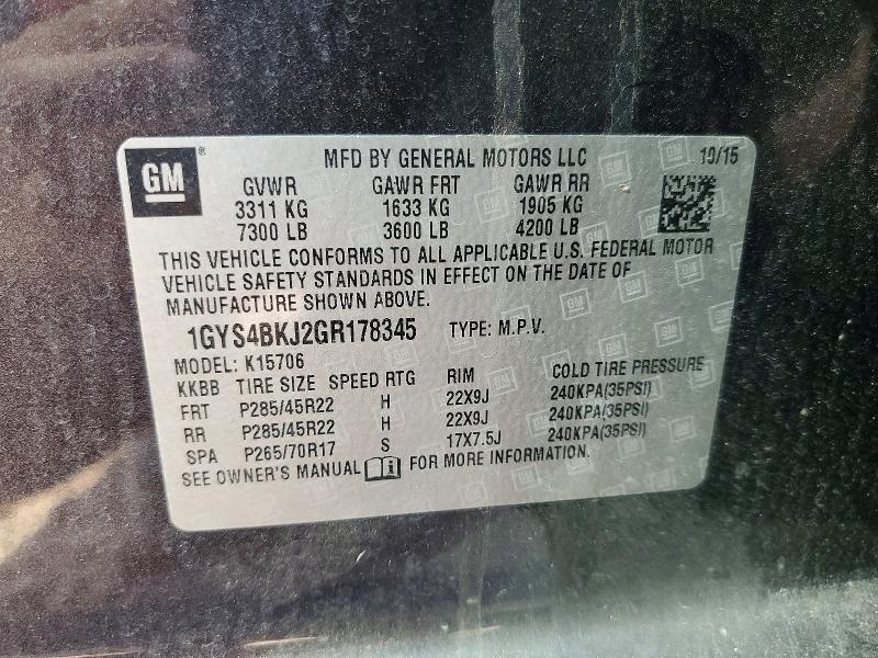64817856 :رقم المزاد ، 1GYS4BKJ2GR178345 vin ، 2016 Cadillac Escalade مزاد بيع