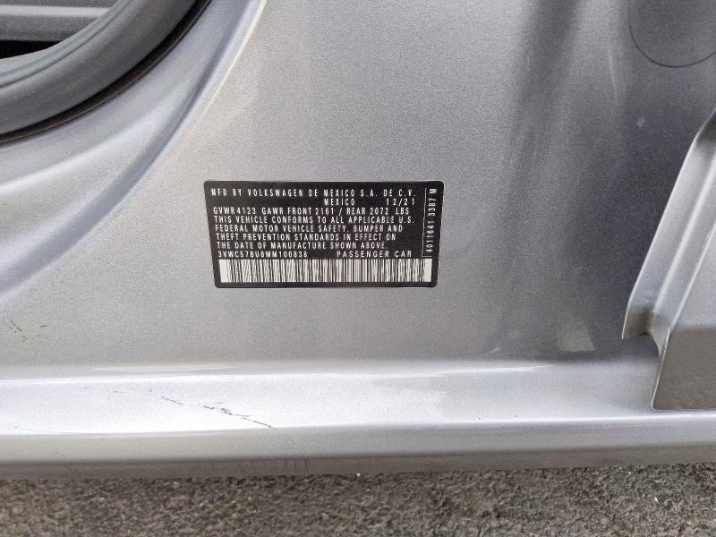 2021 Volkswagen Jetta მანქანა იყიდება აუქციონზე, vin: 3VWC57BU8MM100838, აუქციონის ნომერი: 64288146