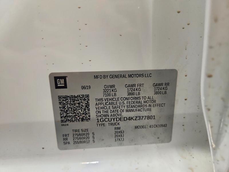 65937076 :رقم المزاد ، 1GCUYDED4KZ377801 vin ، 2019 Chevrolet Silverado مزاد بيع