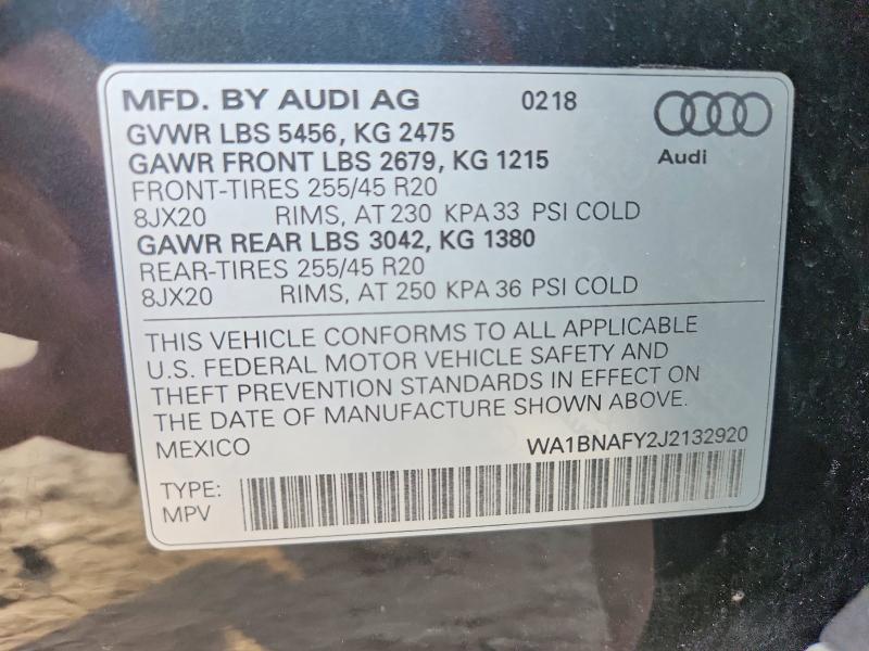 64289056 :رقم المزاد ، WA1BNAFY2J2132920 vin ، 2018 Audi Q5 مزاد بيع