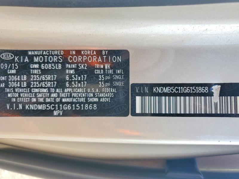 Aukcja sprzedaży 2016 Kia Sedona, vin: KNDMB5C11G6151868, numer aukcji: 64721296