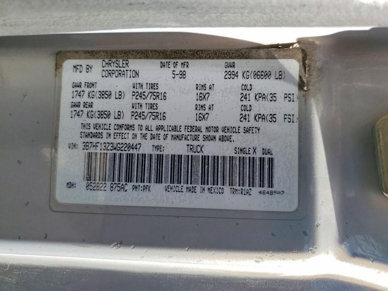 Aukcja sprzedaży 1998 Dodge Ram 1500, vin: 3B7HF13Z3WG220447, numer aukcji: 67145886