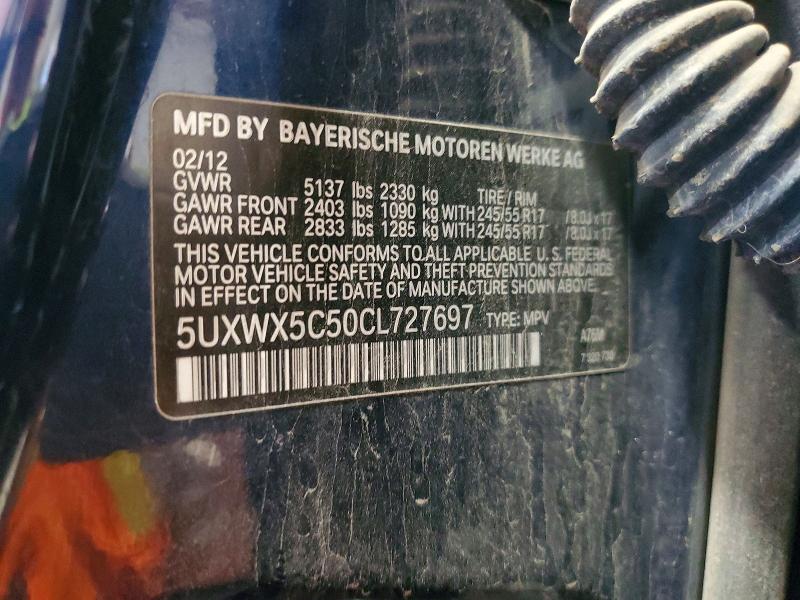 Aukcja sprzedaży 2012 Bmw X3, vin: 5UXWX5C50CL727697, numer aukcji: 66496256