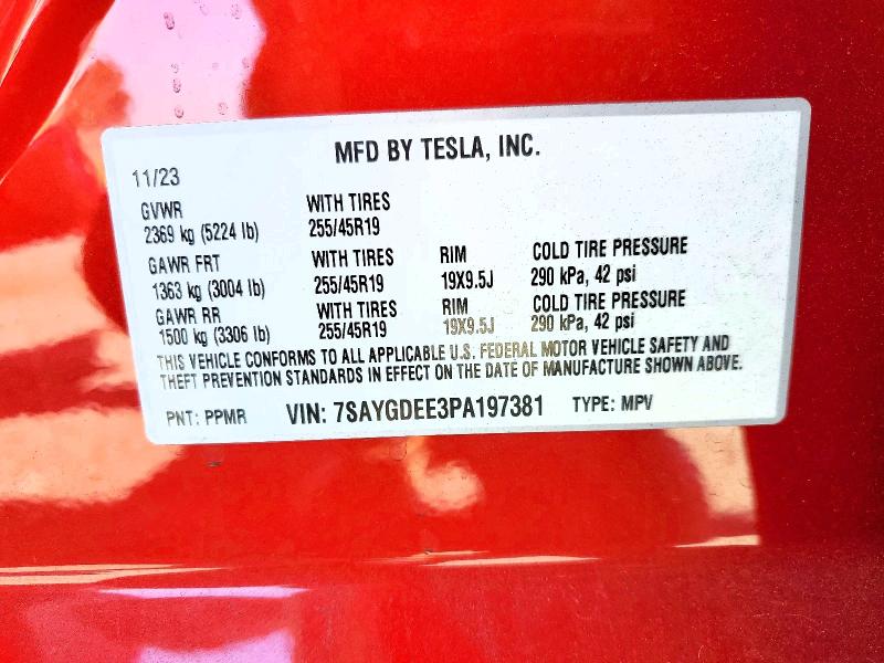 62809376 :رقم المزاد ، 7SAYGDEE3PA197381 vin ، 2023 Tesla Model Y مزاد بيع