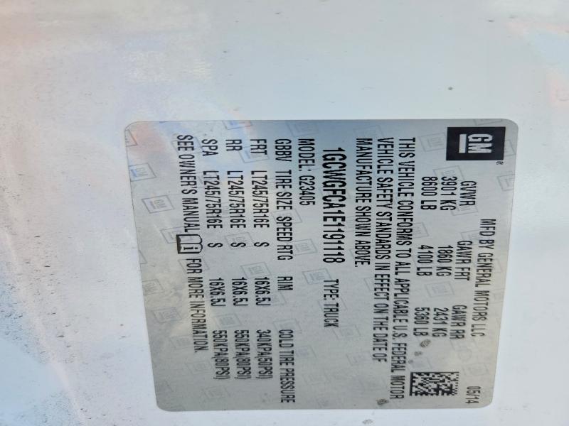 2014 Chevrolet Express 2500 მანქანა იყიდება აუქციონზე, vin: 1GCWGFCA1E1191118, აუქციონის ნომერი: 64059056