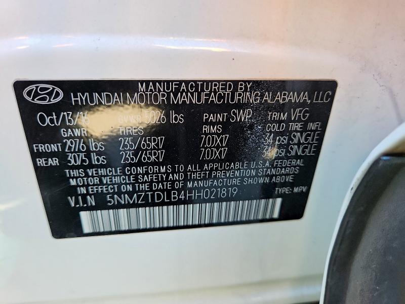 2017 Hyundai Santa Fe Sport მანქანა იყიდება აუქციონზე, vin: 5NMZTDLB4HH021819, აუქციონის ნომერი: 65532886