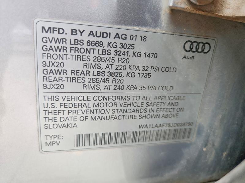 Продаж на аукціоні авто 2018 Audi Q7, vin: WA1LAAF75JD028790, номер лоту: 66272806