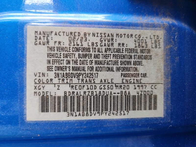 2023 Nissan Sentra მანქანა იყიდება აუქციონზე, vin: 3N1AB8DV9PY242517, აუქციონის ნომერი: 62967486