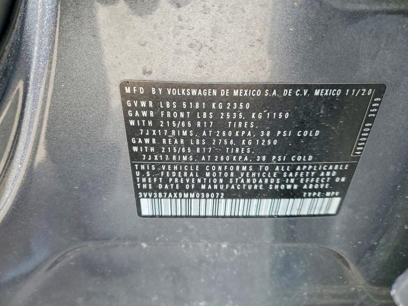 Продажа на аукционе авто 2021 Volkswagen Tiguan, vin: 3VV3B7AX9MM039072, номер лота: 64214816