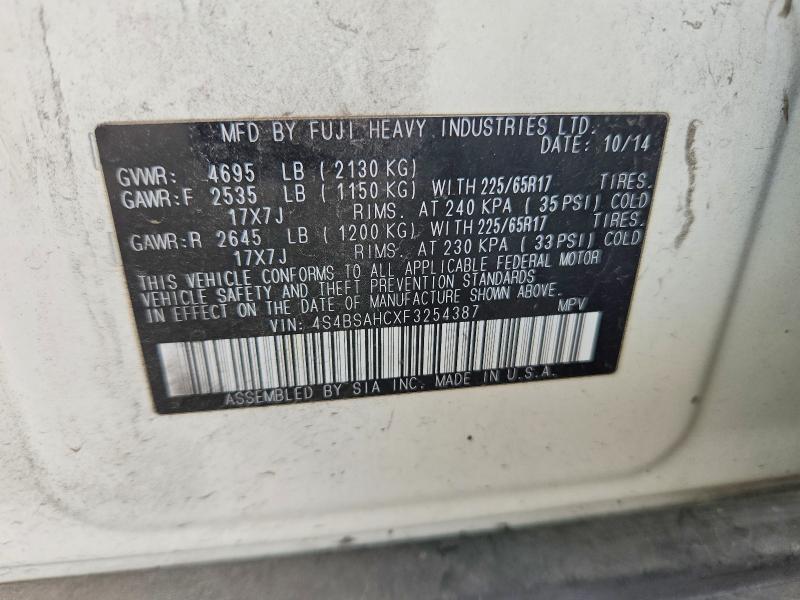 62845966 :رقم المزاد ، 4S4BSAHCXF3254387 vin ، 2015 Subaru Outback مزاد بيع