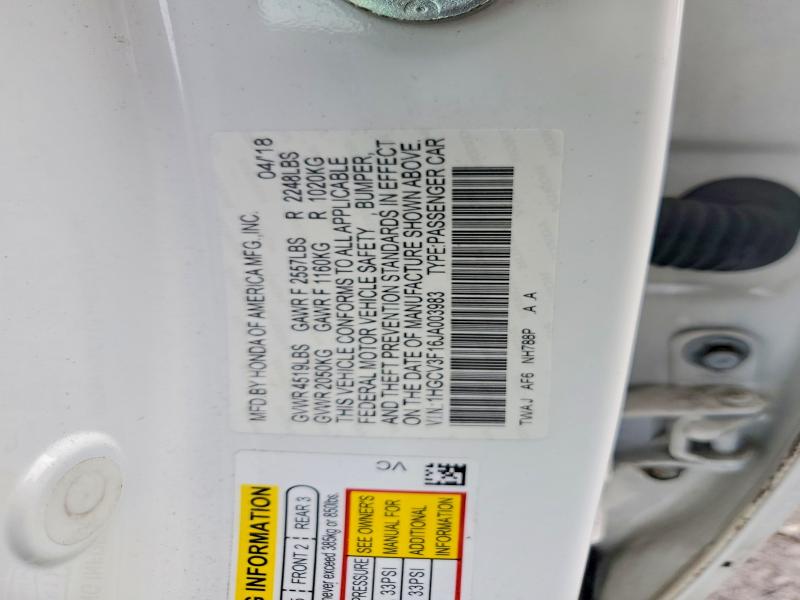 2018 Honda Accord მანქანა იყიდება აუქციონზე, vin: 1HGCV3F16JA003983, აუქციონის ნომერი: 62905276