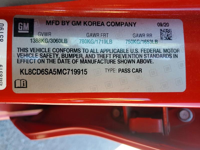 2021 Chevrolet Spark მანქანა იყიდება აუქციონზე, vin: KL8CD6SA5MC719915, აუქციონის ნომერი: 63245796