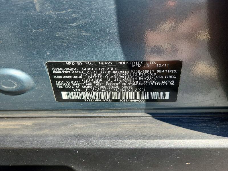 Продаж на аукціоні авто 2012 Subaru Forester, vin: JF2SHADC7CH431230, номер лоту: 64332266