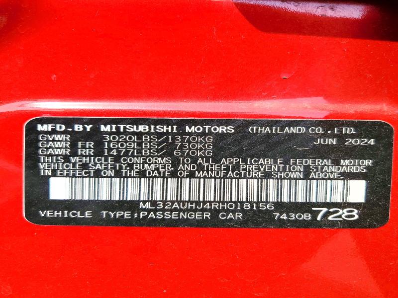 Aukcja sprzedaży 2024 Mitsubishi Mirage, vin: ML32AUHJ4RH018156, numer aukcji: 64635346