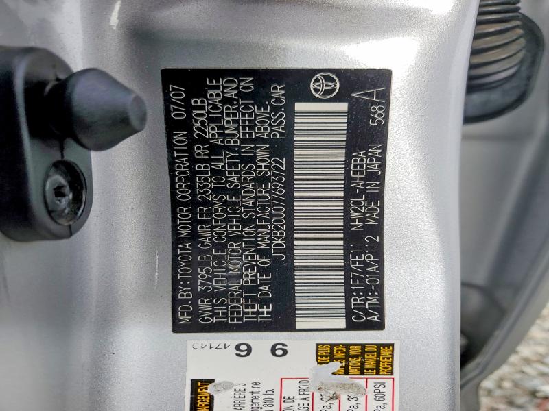 Aukcja sprzedaży 2007 Toyota Prius, vin: JTDKB20U077693722, numer aukcji: 65732766