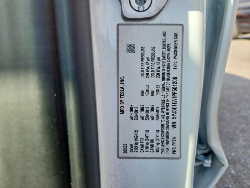 2023 Tesla Model 3 მანქანა იყიდება აუქციონზე, vin: 5YJ3E1EA1PF501206, აუქციონის ნომერი: 66513466