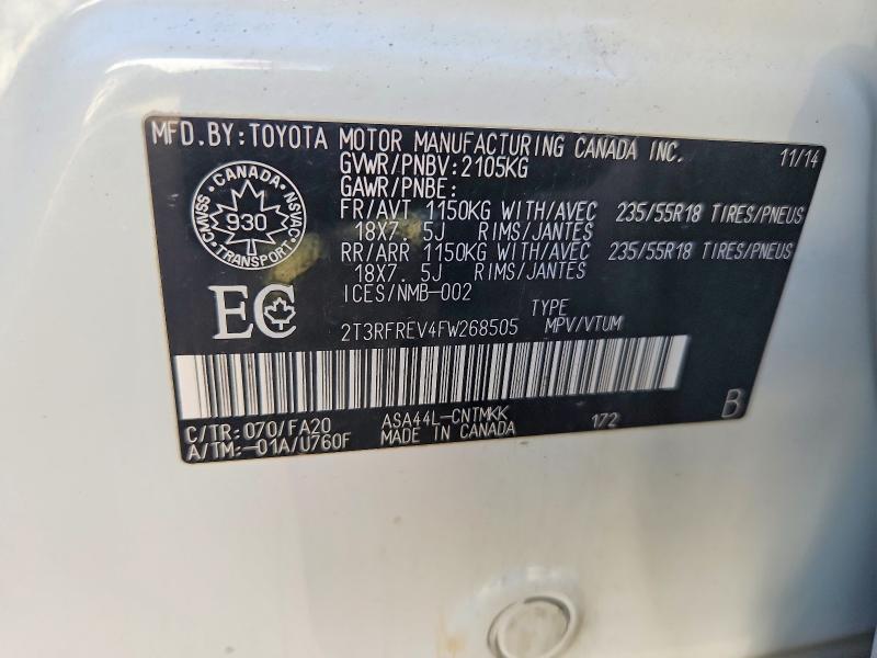 Продаж на аукціоні авто 2015 Toyota Rav4, vin: 2T3RFREV4FW268505, номер лоту: 65316516