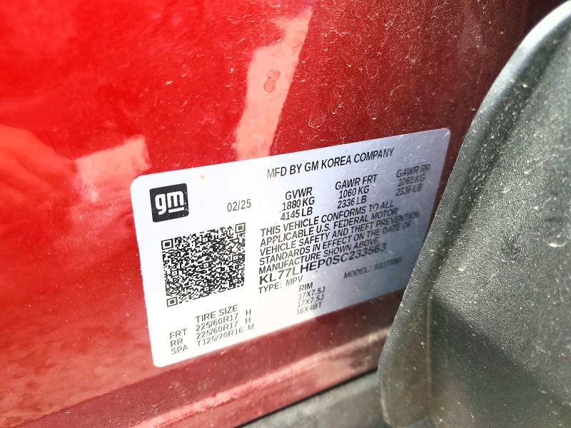 2025 Chevrolet Trax მანქანა იყიდება აუქციონზე, vin: KL77LHEP0SC233563, აუქციონის ნომერი: 65431496