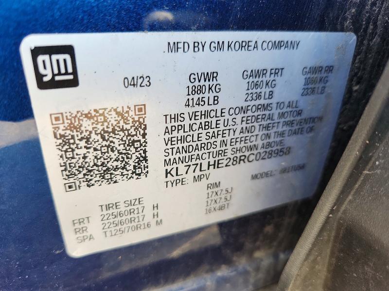 64117206 :رقم المزاد ، KL77LHE28RC028958 vin ، 2024 Chevrolet Trax مزاد بيع