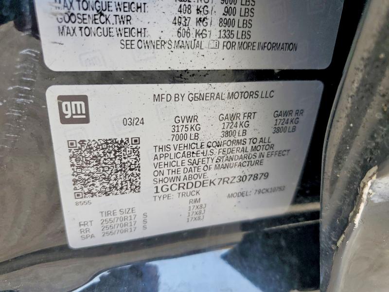 2024 Chevrolet Silverado მანქანა იყიდება აუქციონზე, vin: 1GCRDDEK7RZ307879, აუქციონის ნომერი: 66582456