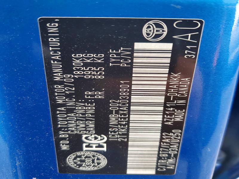 64440706 :رقم المزاد ، 2T1KE4EEXAC038901 vin ، 2010 Toyota Matrix مزاد بيع