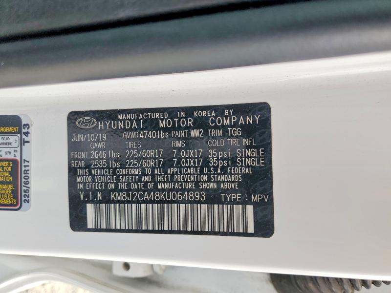 66140246 :رقم المزاد ، KM8J2CA48KU064893 vin ، 2019 Hyundai Tucson مزاد بيع