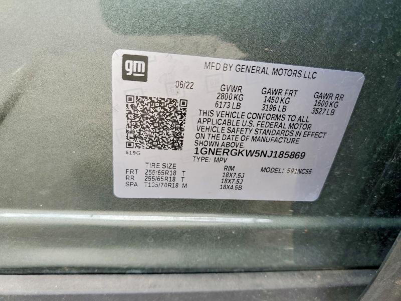 66959766 :رقم المزاد ، 1GNERGKW5NJ185869 vin ، 2022 Chevrolet Traverse مزاد بيع