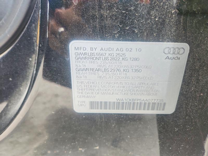 Продажа на аукционе авто 2010 Audi Q5, vin: WA1CKBFP5AA077735, номер лота: 65408226