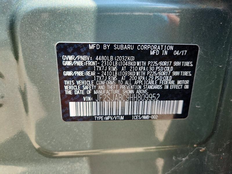 Продажа на аукционе авто 2017 Subaru Forester, vin: JF2SJABC9HH809952, номер лота: 64327406