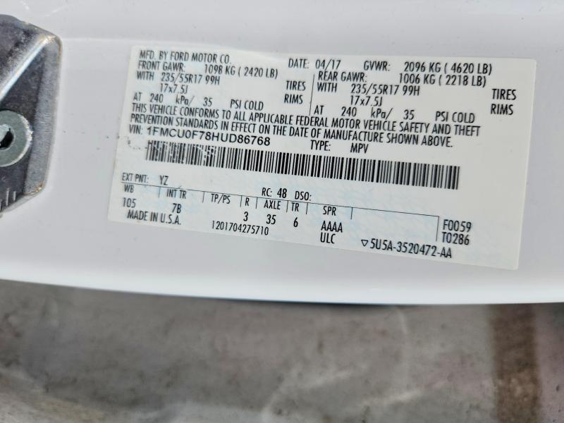 2017 Ford Escape მანქანა იყიდება აუქციონზე, vin: 1FMCU0F78HUD86768, აუქციონის ნომერი: 65514746