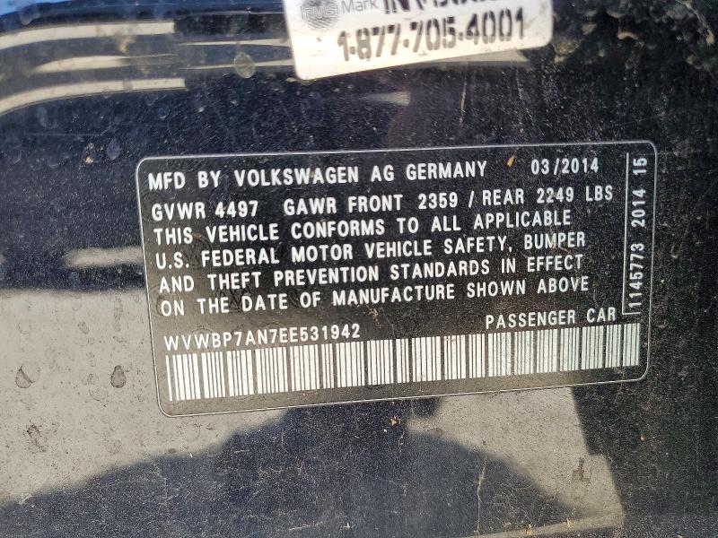 2014 Volkswagen Cc მანქანა იყიდება აუქციონზე, vin: WVWBP7AN7EE531942, აუქციონის ნომერი: 64702106