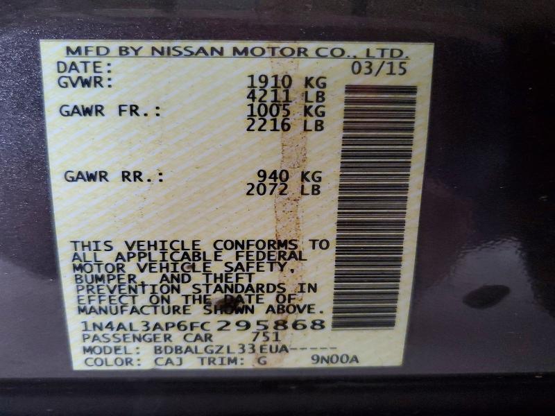 64050366 :رقم المزاد ، 1N4AL3AP6FC295868 vin ، 2015 Nissan Altima مزاد بيع
