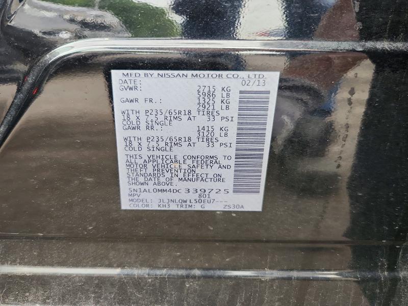 65833516 :رقم المزاد ، 5N1AL0MM4DC339725 vin ، 2013 Infiniti Jx35 مزاد بيع