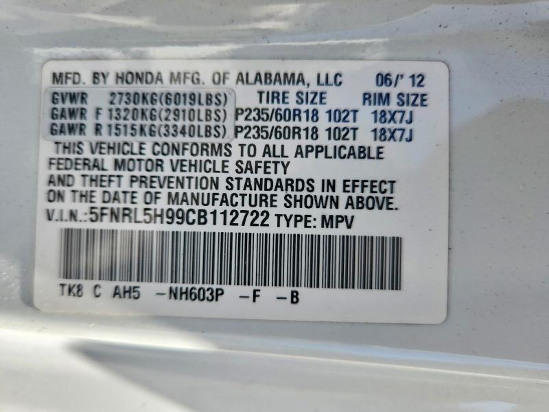 Продажа на аукционе авто 2012 Honda Odyssey, vin: 5FNRL5H99CB112722, номер лота: 65926466