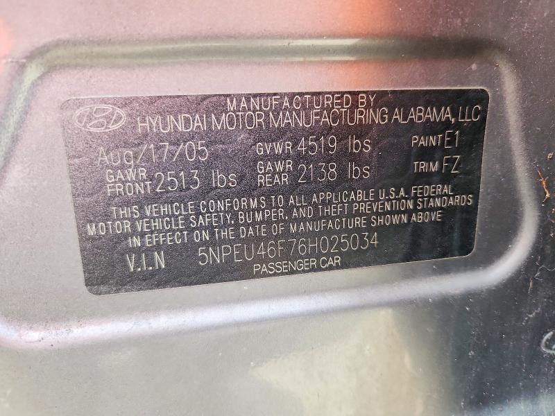 Aukcja sprzedaży 2006 Hyundai Sonata, vin: 5NPEU46F76H025034, numer aukcji: 64542246