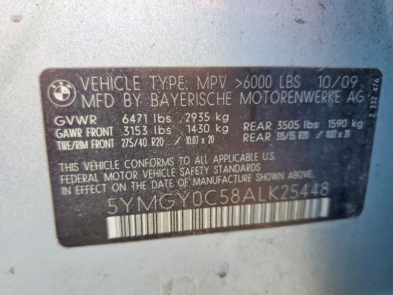 65410076 :رقم المزاد ، 5YMGY0C58ALK25448 vin ، 2010 Bmw X5 مزاد بيع