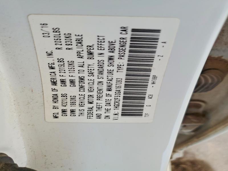 64567896 :رقم المزاد ، 1HGCR2F50GA167093 vin ، 2016 Honda Accord مزاد بيع