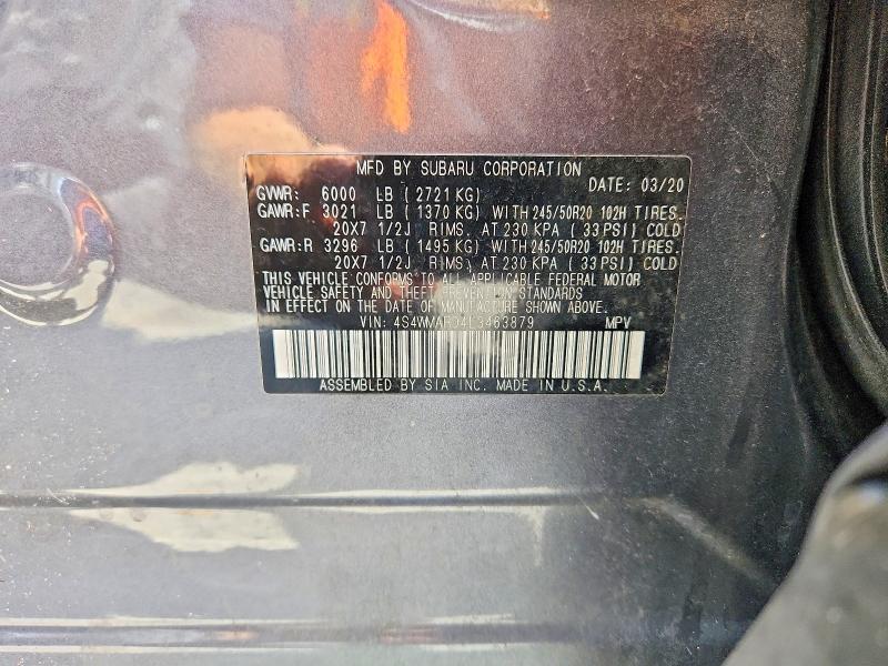 Продажа на аукционе авто 2020 Subaru Ascent, vin: 4S4WMARD4L3463879, номер лота: 63842096