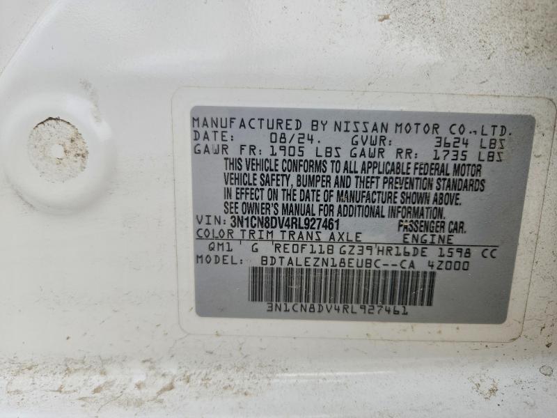 2024 Nissan Versa მანქანა იყიდება აუქციონზე, vin: 3N1CN8DV4RL927461, აუქციონის ნომერი: 66692066