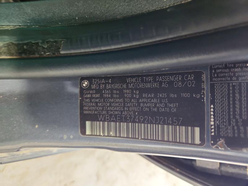2002 Bmw 325 მანქანა იყიდება აუქციონზე, vin: WBAET37492NJ21457, აუქციონის ნომერი: 64518336