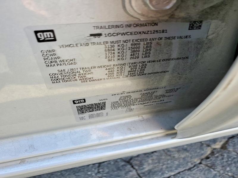 63857276 :رقم المزاد ، 1GCPWCEDXNZ125181 vin ، 2022 Chevrolet Silverado Ltd مزاد بيع