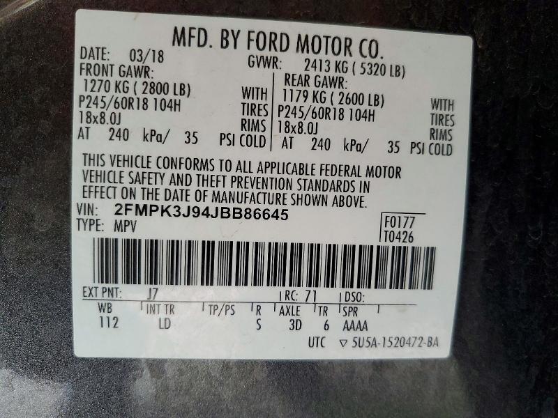 Aukcja sprzedaży 2018 Ford Edge, vin: 2FMPK3J94JBB86645, numer aukcji: 63928366