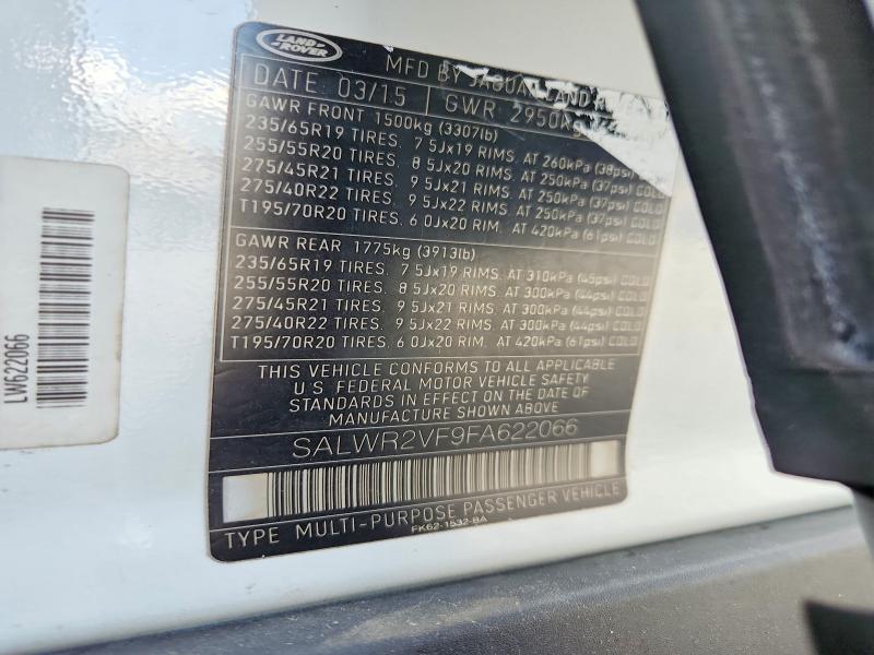 66816136 :رقم المزاد ، SALWR2VF9FA622066 vin ، 2015 Land Rover Range Rover Sport مزاد بيع