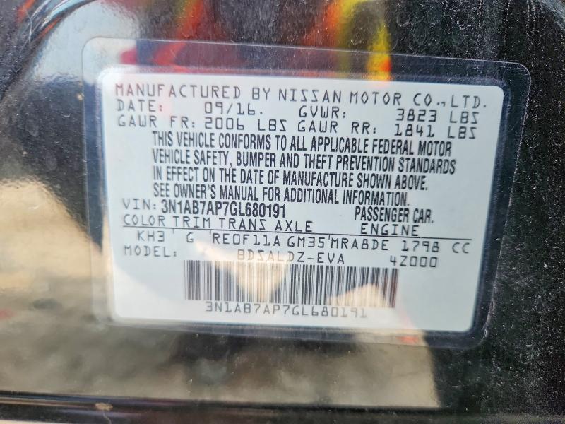 2016 Nissan Sentra მანქანა იყიდება აუქციონზე, vin: 3N1AB7AP7GL680191, აუქციონის ნომერი: 64608046